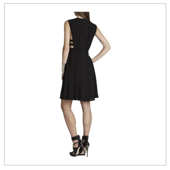 BCBGMaxazria Women's Small Classic Flowy Open Side Party Midi Black Dress Rachel - Picture 7 of 9